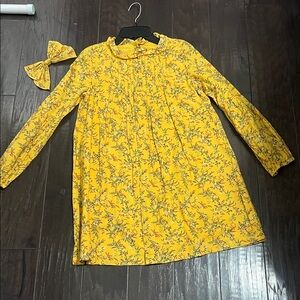 Janie and jack Yellow Floral Long Sleeve Dress with Bow